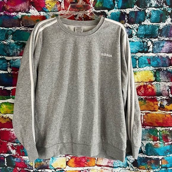 Adidas Gray White Pullover Crew Neck Sweatshirt Size 2XL - Picture 1 of 5